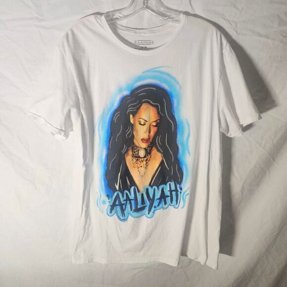 Aaliyah retro airbrush style white cotton tee - Picture 1 of 3